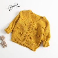 Nouvelle arrivée, cardigan en tricot 100% coton décontracté pour l'hiver, pour filles, col en V, boutons, manches longues, motif uni, haut pour enfants