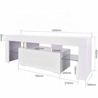 Table basse TV moderne en bois avec miroir plasma et éclairage LED, finition blanc brillant, pour salon