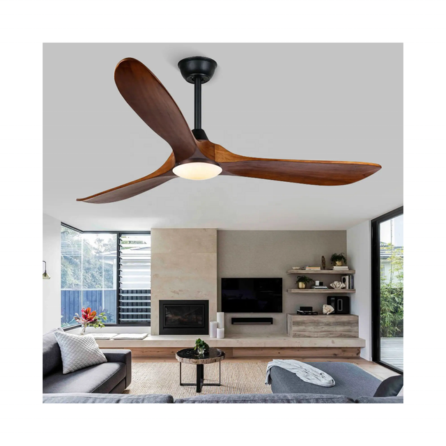 Modern Large Outdoor Hotel Ceiling Fan with Light DC Motor 60" Solid Wood 3 Blades Remote Control
