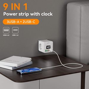 Adattatore Caricatore Rapido Tipo C Intelligente <span class=keywords><strong>con</strong></span> Multipresa 3AC per MacBook iPhone Laptop Alimentatore Elettrico <span class=keywords><strong>con</strong></span> <span class=keywords><strong>Presa</strong></span> e <span class=keywords><strong>Orologio</strong></span> - Product Image 3