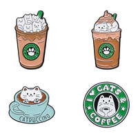 Pin Enamel Logam Grosir Lucu Kartun Kucing Kopi, Pin Kerah, Lencana, Souvenir, Hadiah, Pin Kucing Kopi Hewan Lucu untuk Pakaian