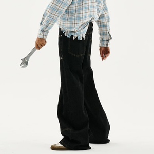 Jean en denim brut 100 % coton, coupe décontractée taille mi-haute, double épaisseur aux genoux, denim selvedge de haute qualité, jambe droite, pour homme, vente en gros - Product Image 5