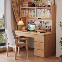 Bureau d'étude ergonomique en bois robuste et moderne, ensemble de bureau réglable en hauteur avec étagère et chaise, assemblé, pour chambre à coucher, écologique