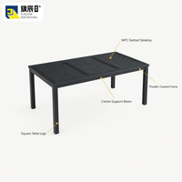 Table de jardin rectangulaire en WPC avec plateau à lattes, structure en acier galvanisé gris foncé, idéale pour hôtels et projets extérieurs