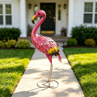 Sculpture d'oiseau flamant rose en fer forgé, peinte à la main, robuste, pour extérieur, jardin, pelouse, patio, cour, décoration extérieure