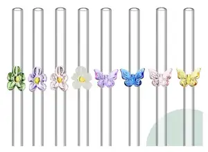 Glass Straw With Butterfly Bent Drinking Straws For Smoothie Juice Beverage In Party Office Wedding