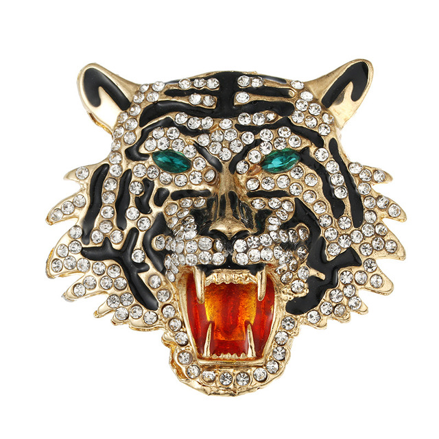 Rhinestone Tiger Head Brooches for Women Unisex Pins Lapel Pins Banquet Party Backpack Gifts Jewelry Accessories
