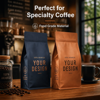 Sachet de café écologique recyclable avec logo personnalisé, fermeture éclair, finition mate, 250g 500g