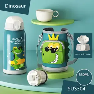 550Ml Draagbare Kids Kinderen Thermische Thee Cups Rvs Vacuüm Geïsoleerde Water Fles Met Stro