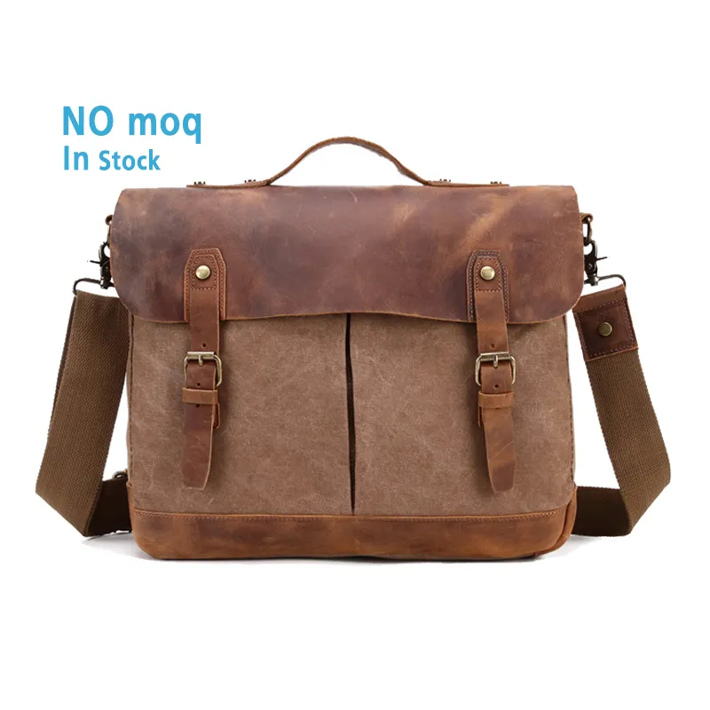 High quality vintage canvas handbags crossbody tote bag multi-function mens genuine leather messenger bag