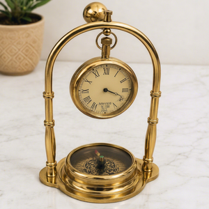 Elegant Brass Nautical <b>Clock</b> with Compass Vintage Hanging <b>Desk</b> Timepiece Antique Office Table Decor - Product Image 1