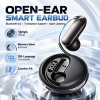 Earbud Open-Ear 2026 X56 OWS 6.0 dengan Terjemahan 150 Negara, Pengait Kawat Memori 12mm, Layar Digital, Tahan Air IPX-3, Sentuh