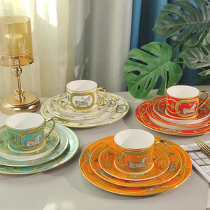 Factory Price Best Selling Horse Brand Luxury Bone China Plates Cups and Saucers Set with Gift Box - Product Image 1