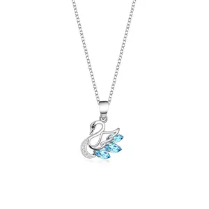 Luxe 925 Sterling Silver Crystal Zircon Swan Pendentif Femmes Collier Bijoux