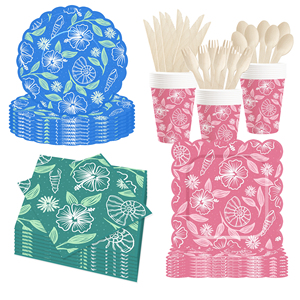 DAMAI Flower Animal Theme Tableware Set <b>Table</b> Set Paper Plates Party Paper Cups Napkins with Floral Disposable for Wedding Party - Product Image 2