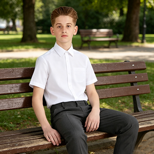 Chemise d'uniforme <span class=keywords><strong>scolaire</strong></span> à manches courtes unie pour enfants, tenue formelle et décontractée pour garçons et filles, tissu durable et respirant pour l'école - Product Image 4