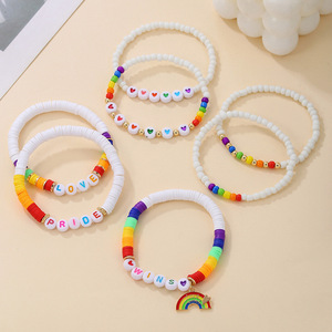 Colorful Rice Bead Heart <b>Bracelet</b> Set Rainbow Alloy Pendant Simple <b>Beaded</b> Jewelry for Women - Product Image 3