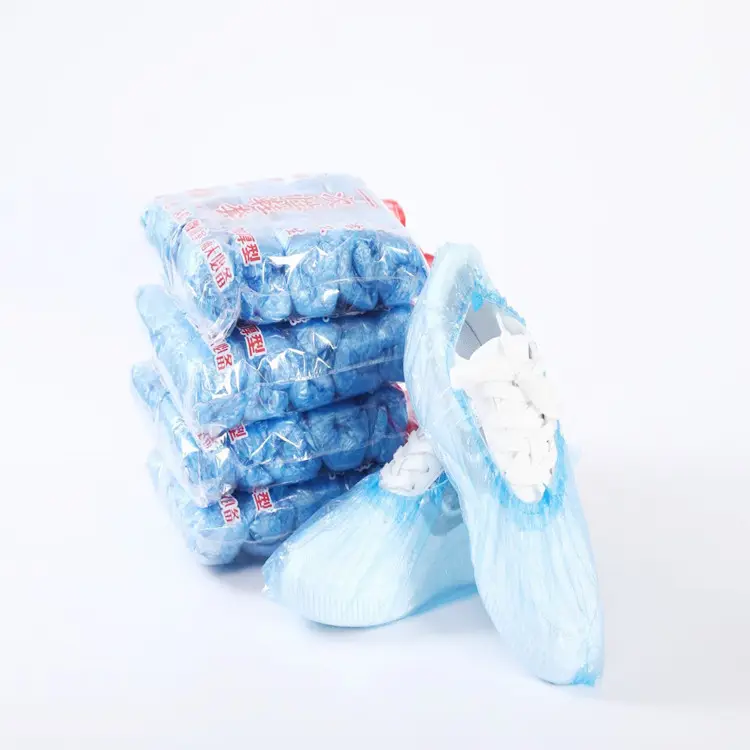 Penutup sepatu sekali pakai plastik biru tetap bersih menjaga kering 100 buah/tas