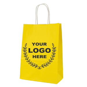 Sacs de courses en papier kraft jaune personnalisés avec logo et poignées torsadées pour événements promotionnels et emballages de détail en gros - Product Image 1