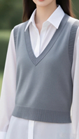 Gilet pull col en V pour garçons, uniforme scolaire, tenue preppy pour enfants, gilet pull brodé avec écusson pour la saison printemps-automne, OEM