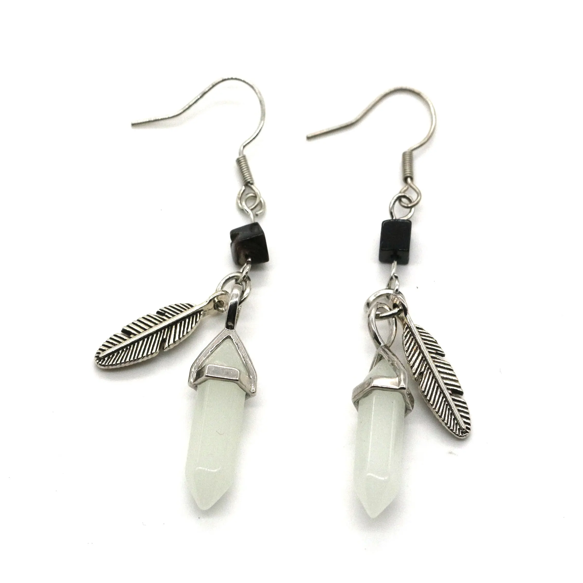 Wholesale fashion Jewelry Earrings 6x22mm natural new jade hexagonal point stone fishhook earring