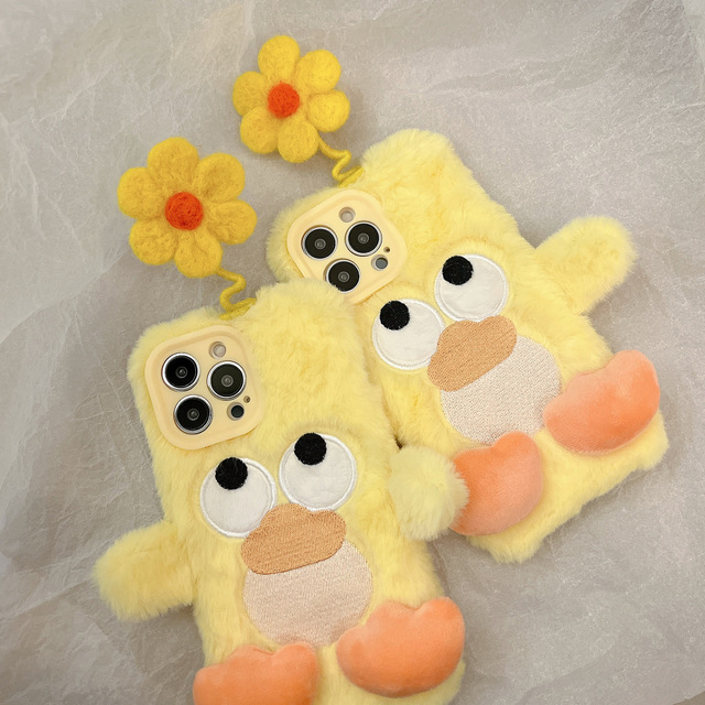 Popular Winter Cute Spring Flower Plush Duck Phone Case for iPhone 14 Pro Max 13 12 11