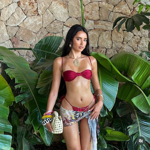 Vente flash 2026 Tendance Rayé Satin Bordeaux Push Bikini Ensemble Femmes Spaghetti Strap Maillots De Bain À Séchage Rapide Écologique pour Piscine - Product Image 1