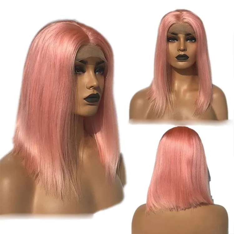 180% Density Colored Green/Pink/Blue/Purple Short Bob Wig with Baby Hair Pre-Plucked HD T Lace Front Human Hair Wigs for Women