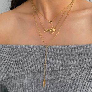 MICCI 18K 镀金防过敏不锈钢精致个性化分层定制名字 Y 项链 - Product Image 3