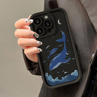 Coque de téléphone tendance bleu ciel avec motif baleine, compatible avec les iPhone 17, 16, 15, 14 Pro Max, protection intégrale