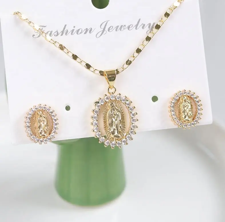 Trendy Gold Plated CZ Micro Pave Mother Virgin Mary Religious Chain Necklace Women Christian Jewelry Pendant Necklace