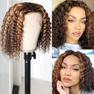 Perruques courtes bouclées crépues avec mèches, cheveux humains 10A, perruques <span class=keywords><strong>bob</strong></span> à dentelle frontale 13x4, perruques courtes bouclées profondes en cheveux vierges brésiliens pour <span class=keywords><strong>B</strong></span> - Product Image 4