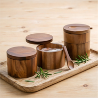 Acacia Wood Salt Jar Solid Wood Seasoning Box Wooden Pepper Shaker Kitchen Spice Bottle Salt Box Storage Spice Jar