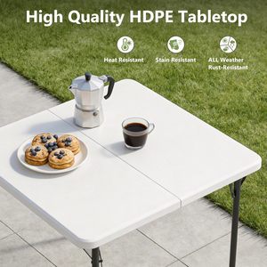 Mesa Plegable Cuadrada Blanca de HDPE de Alta Calidad de 36 Pulgadas, Mesa de Picnic Plegable con Altura Ajustable para Campamento y Eventos al Aire Libre - Product Image 5