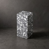 Socle moderne en pierre terrazzo noir et blanc pour plante haute, idéal pour salon, chambre, appartement, décoration intérieure, personnalisable