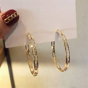 Boucles d'oreilles créoles en plaqué or pour femme, bijoux creux avec strass et cristal, grand cercle, géométriques de luxe, nouvelle collection de - Product Image 5