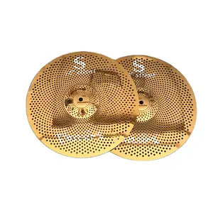 Vansir Polijsten Goud Kleur Mute Cimbaal Set 14''hh 2Pcs Bekkentas Low Noise Cimbaal Set