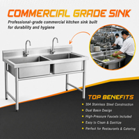 Wastafel Baja Tahan Karat Siap Pakai untuk Pesanan Besar, Ukuran Besar 304 201, Wastafel Dapur Komersial Industri Modern, Bak Ganda dari Baja Tahan Karat