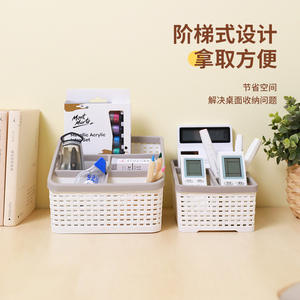 Panier de rangement de bureau rectangulaire multifonctionnel pour cosmétiques, télécommandes et téléphones portables - Product Image 1