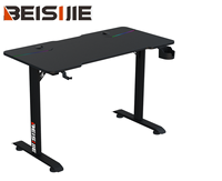 Bureau de jeu avec éclairage LED RVB 256 couleurs, surface en fibre de carbone P2 de 18 mm, pieds en acier de 1,2 mm d'épaisseur, porte-gobelet, bureau de jeu PC H-2
