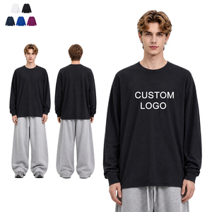 เสื้อยืดสตรีทแวร์ผ้าฝ้ายระบายอากาศได้ดี คุณภาพสูง 300GSM เนื้อหนา ทรงโอเวอร์ไซส์ สกรีนลายได้ตามต้องการ เสื้อยืดแขนยาวสำหรับผู้ชาย - Product Image 1