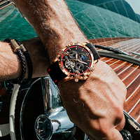 Glenaw Luxus Automatische Mechanische Uhr Tourbillon Datum Mondphase Multifunktionale Anzeige Solar Silikonarmband Holz/Harz