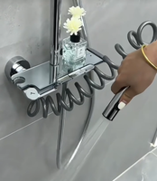 Système de douche en laiton chromé poli, eau froide et chaude, avec pommeau de pluie et jet, et douchette à main pour usage domestique