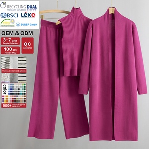 Nuevo traje de punto sencillo elegante para <span class=keywords><strong>mujer</strong></span>, camiseta sin mangas, suéter largo, cárdigan, pantalones sueltos, conjuntos de tres piezas, conjunto de suéter para <span class=keywords><strong>mujer</strong></span> - Product Image 4