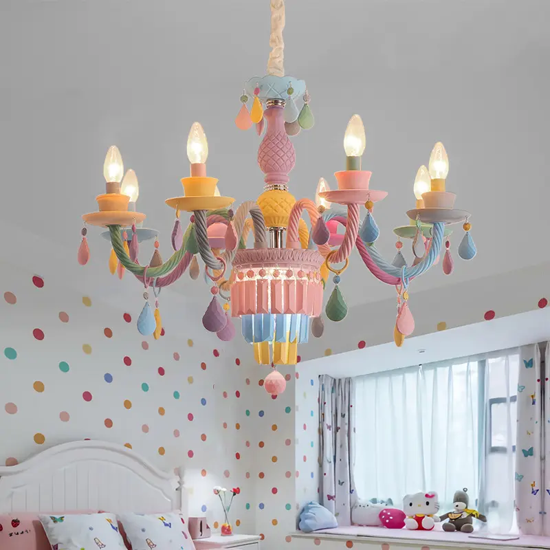 Lampadario di cristallo Macaron camera per bambini fantasia creativa lampada a sospensione ragazza principessa europea candela