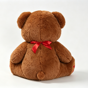 Oso de Peluche Marrón Personalizado, Oso de Peluche Suave Sentado con Lazo Rojo de Satén en el Cuello y Huellas Bordadas de Corazón Rojo en las Patas - Product Image 6