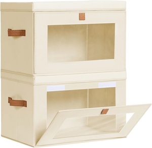 <b>Collapsible</b> Large Fabric Closet Storage Bins with Window & Handles, Foldable Storage Organizer Boxes for Bedroom Dorm <b>Wardrobe</b> - Product Image 1