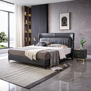 <span class=keywords><strong>Lit</strong></span> double 1,8 mètre en cuir véritable, style simple <span class=keywords><strong>et</strong></span> moderne, très tendance, luxe léger, avec tête de <span class=keywords><strong>lit</strong></span> capitonnée, pour chambre de mariage <span class=keywords><strong>et</strong></span> chambre principale - Product Image 1