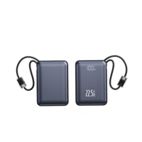 Batterie externe portable avec logo personnalisé, 20000 mAh, coque métallique vernie carrée, câble intégré, chargeur rapide PD 22,5 W