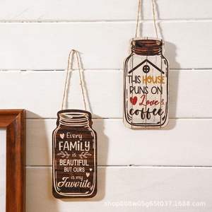 Rustic <b>Wooden</b> Mason Jar <b>Signs</b> 4Pcs <b>Home</b> Kitchen Wall Decor Coffee Tea Love Theme Hanging Tags Irregular Shape Wood Craft - Product Image 5